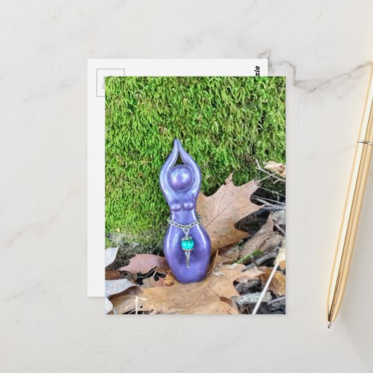 Paarse Godin in de Bossen Herfstblad en Mos Briefkaart (Voorkant / Achterkant in situ)