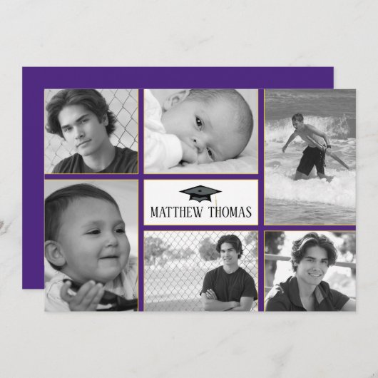 Paarse & Gold Afstuderen uitnodiging, Matte 5 x 7  Kaart (Voorkant / Achterkant)