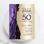 Paarse Gold Agaat Verrassing 50e Verjaardag Kaart<br><div class="desc">Paarse en gouden agaat verrassing 50ste verjaardagsfeestuitnodiging. Elegant modern ontwerp met waterverf agaat marmeren geode achtergrond,  faux glitter goud en typografie script lettertype. Trendy uitnodigingskaart perfect voor een stijlvol vrouwenfeest. Gedrukte Zazzle-uitnodigingen of direct download digitale afdrukbare sjabloon.</div>