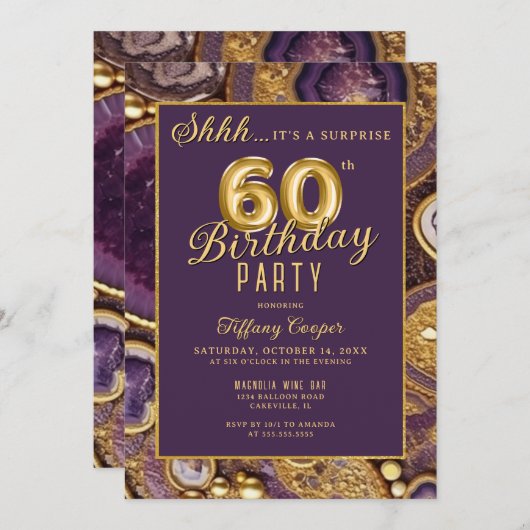Paarse Gold Agaat Verrassing 60ste Verjaardagsfees Kaart (Voorkant / Achterkant)