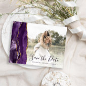 Paarse Gold Agate - Aangepaste foto Opslaan Datum Briefkaart