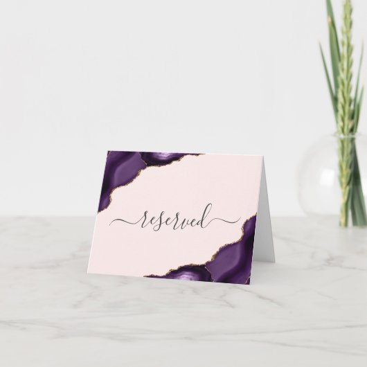 Paarse Gold Agate Blush Reserved Wedding Place Kaart (Voorkant)