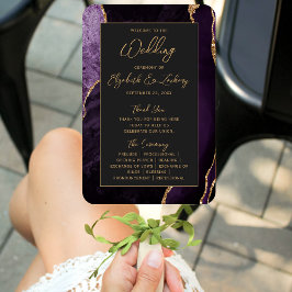 Paarse Gold Agate Dark Script Wedding Programma Handwaaier
