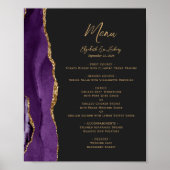 Paarse Gold Agate Dark Trouwtafel Menu Poster (Voorkant)