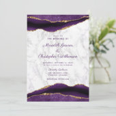 Paarse Gold Agate en marmer Wedding Kaart (Staand voorkant)