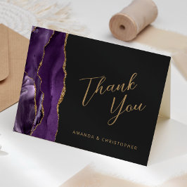 Paarse Gold Agate Script Dark Wedding Bedankt Kaart
