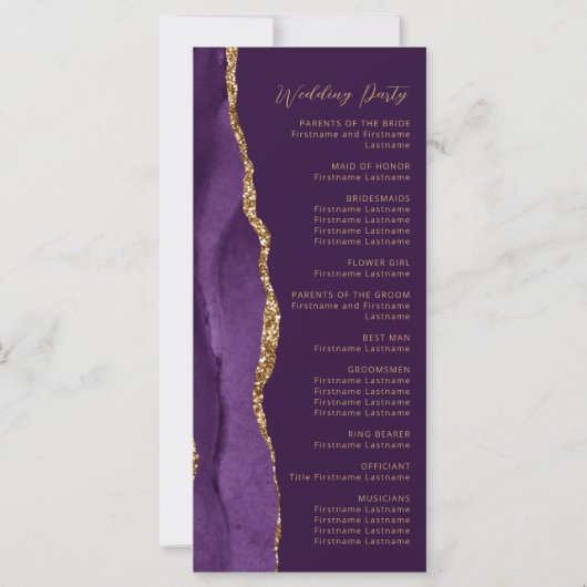 Paarse Gold Agate Script Plum Wedding Programma (Achterkant)