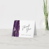 Paarse Gold Agate Script Wedding Bedankt Card Kaart (Voorkant)