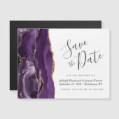 Paarse Gold Agate Wedding Magnetic Save the Date (Voorkant / Achterkant)