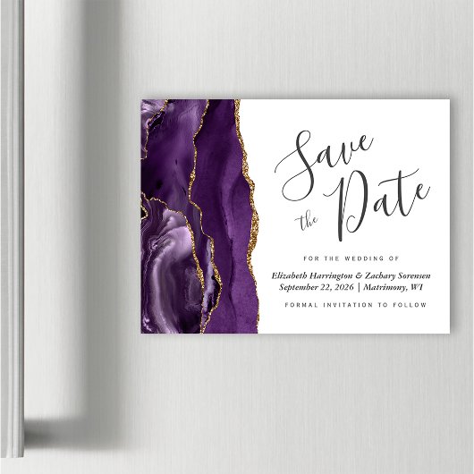 Paarse Gold Agate Wedding Magnetic Save the Date