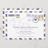 Paarse Gold Bahamas Air Mail Wedding Save the Date (Voorkant / Achterkant)