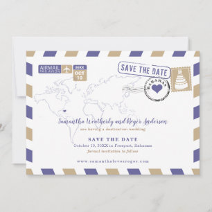 Paarse Gold Bahamas Air Mail Wedding Save the Date