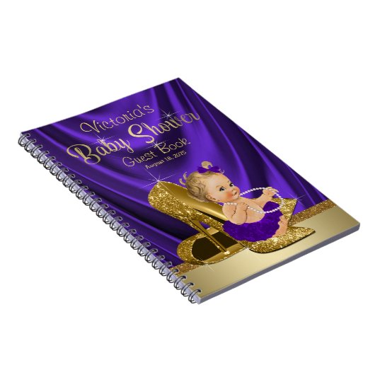 Paarse Gold Ballerina Baby shower Gastenboek Notitieboek (Rechterzijde)