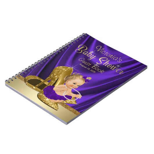 Paarse Gold Ballerina Baby shower Gastenboek Notitieboek (Linkerzijde)