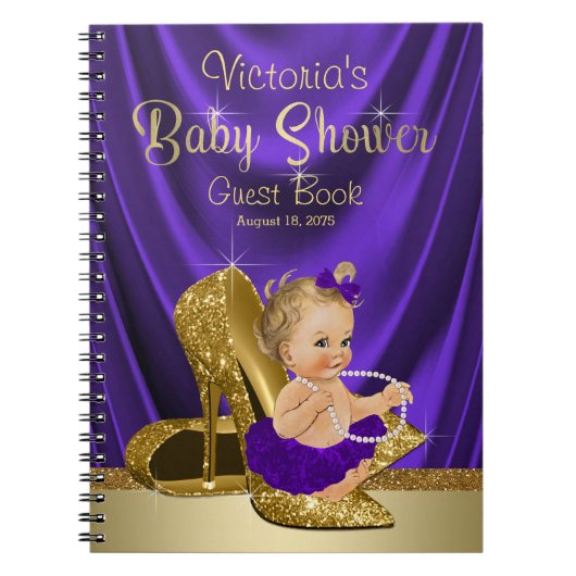 Paarse Gold Ballerina Baby shower Gastenboek Notitieboek (Voorkant)