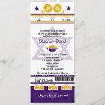 Paarse Gold Bar Mitzvah Football Ticket Invitation Kaart<br><div class="desc">Paarse en gouden Football Ticket met de ster van David voor uw Bar Mitzvah Uitnodiging. Twee helmen van football voor uw initialen en het centrumSter van David in een vette blauwe kleur. Als u een andere kleurencombinatie of een andere ontwerpveranderingen nodig hebt, kunt u een e-mail sturen naar paula@labellarue.com VOORDAT...</div>