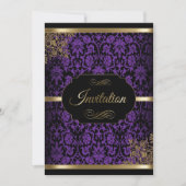 Paarse, Gold- & Black Damask-feestdagen Kaart (Voorkant)