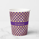 Paarse Gold Checkered Paper cup Papieren Bekers (Achterkant)