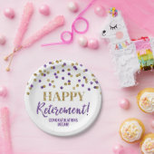 Paarse Gold Confetti Happy Retirement Papieren Bordje (Feest)