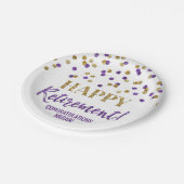 Paarse Gold Confetti Happy Retirement Papieren Bordje (Gekanteld)