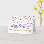 Paarse Gold Confetti leraar Birthday Kaart (Gele Bloem)