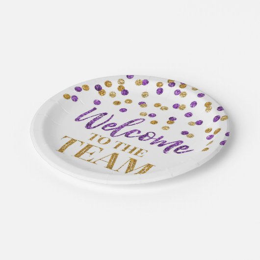 Paarse Gold Confetti Welkom bij het team Papieren Bordje (Gekanteld)