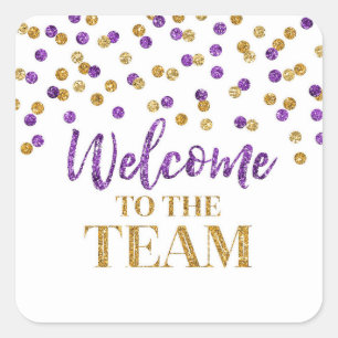 Paarse Gold Confetti Welkom bij het team Vierkante Sticker