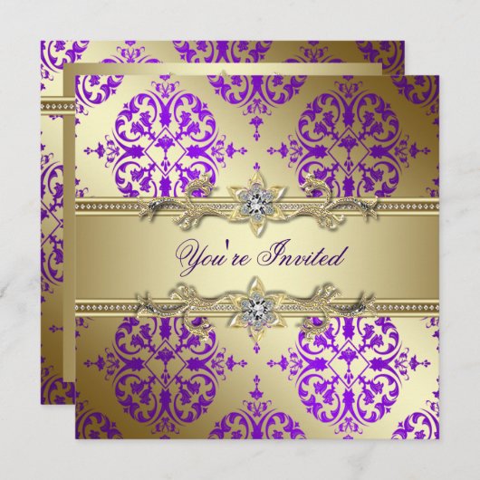 Paarse Gold Damask Paarse Partij Kaart (Voorkant / Achterkant)