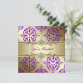 Paarse Gold Damask Paarse Partij Kaart (Staand voorkant)