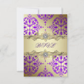 Paarse Gold Damask Paarse Partij RSVP Kaartje (Voorkant)