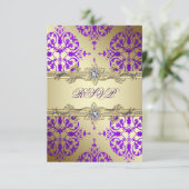 Paarse Gold Damask Paarse Partij RSVP Kaartje (Staand voorkant)