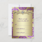 Paarse Gold Damask Paarse Partij RSVP Kaartje (Achterkant)