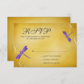 Paarse Gold Dragonfly zwaait een bruiloft-kaart RSVP Kaartje (Voorkant / Achterkant)