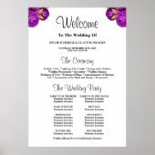 Paarse/Gold Floral Wedding Ceremony Program Sign. Poster (Voorkant)