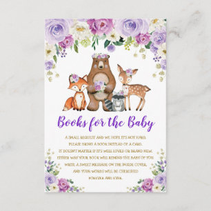 Paarse Gold Floral Woodland Animals Books for Baby Informatiekaartje