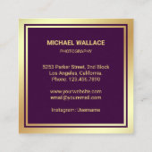 Paarse Gold Foil camera Shutter Lens Fotograaf Vierkante Visitekaartje (Achterkant)