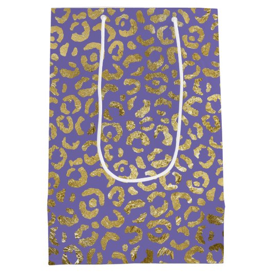 Paarse Gold Glam Leopard Print Medium Cadeauzakje (Achterkant)