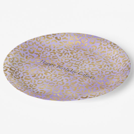 Paarse Gold Glam Leopard Print Papieren Bordje (Gekanteld)