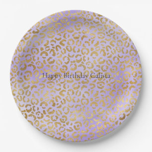Paarse Gold Glam Leopard Print Papieren Bordje