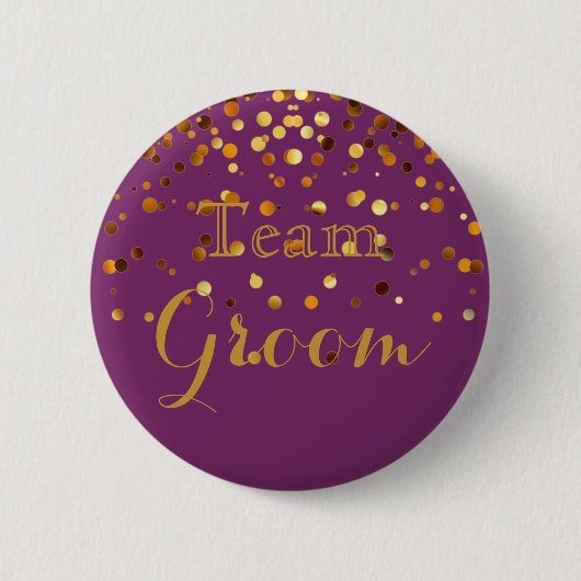 Paarse Gold Glitter Faux Folie Wedding Team Groom Ronde Button 5,7 Cm (Voorkant)
