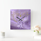Paarse Gold Glitter-muziek en juwelen Square WallC Vierkante Klok (Huis)