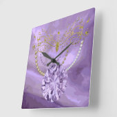 Paarse Gold Glitter-muziek en juwelen Square WallC Vierkante Klok (Hoek)