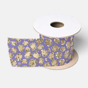 Paarse Gold Glitz Sparkle Leopard Print Satijnen Lint