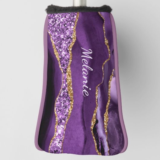 Paarse Gold Golf Head Hoesje met aangepaste naam Golfheadcover (Draai 90)