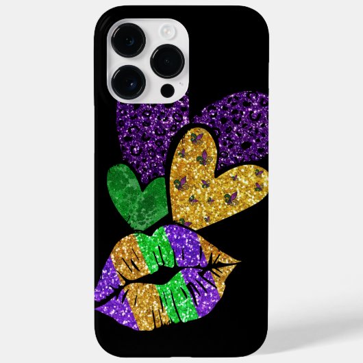 PAARSE GOLD GREEN MARDI GRAS HOARTS EN LIPS Case-Mate iPhone CASE (Achterkant)