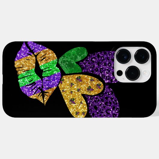 PAARSE GOLD GREEN MARDI GRAS HOARTS EN LIPS Case-Mate iPhone CASE (Achterkant (horizontaal))