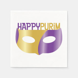 Paarse Gold Happy Purim en masker Servet