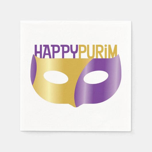 Paarse Gold Happy Purim en masker Servet (Voorkant)