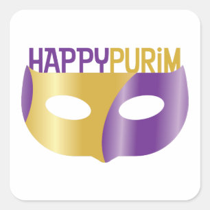 Paarse Gold Happy Purim en masker Vierkante Sticker