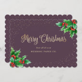 Paarse Gold Holly Berries Business-kerstKaarten Feestdagenkaart (Voorkant / Achterkant)